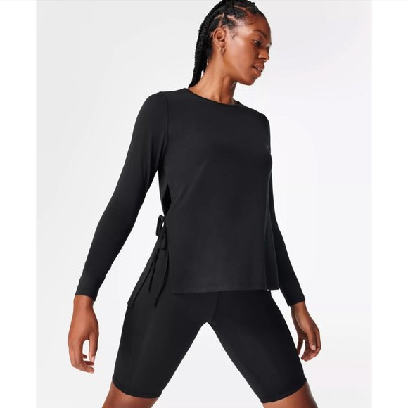 NWT $68 Sweaty Betty [ Small 4-6 ] Long-Sleeve Side-Tie‎ Yoga Top in Black - Picture 13 of 13
